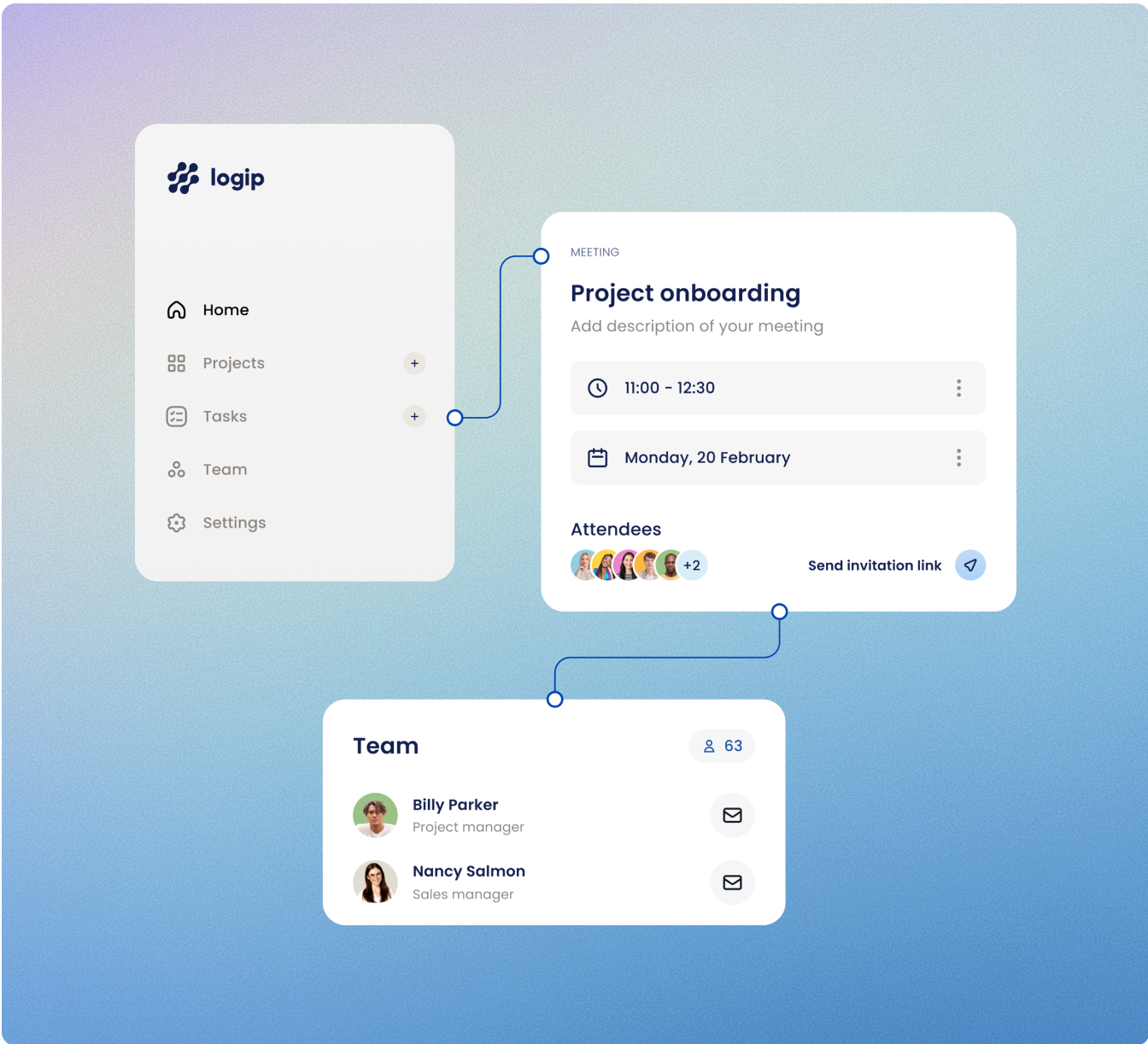 Exploration workflow dashboard with onboarding and team cards