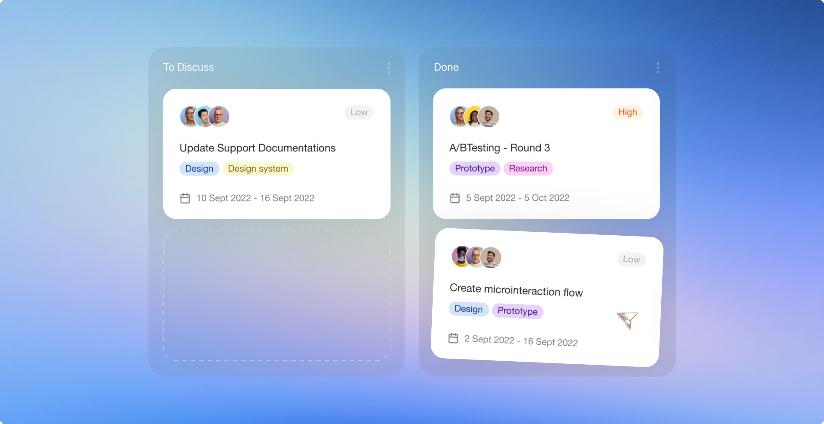 Kanban project cards showing short decision loops